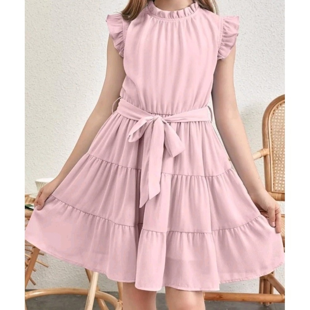 DOKOTOO KIDS Tween Girls Dresses Elegant Sleeveless Ruffle Flowy Dress, Sz12-13